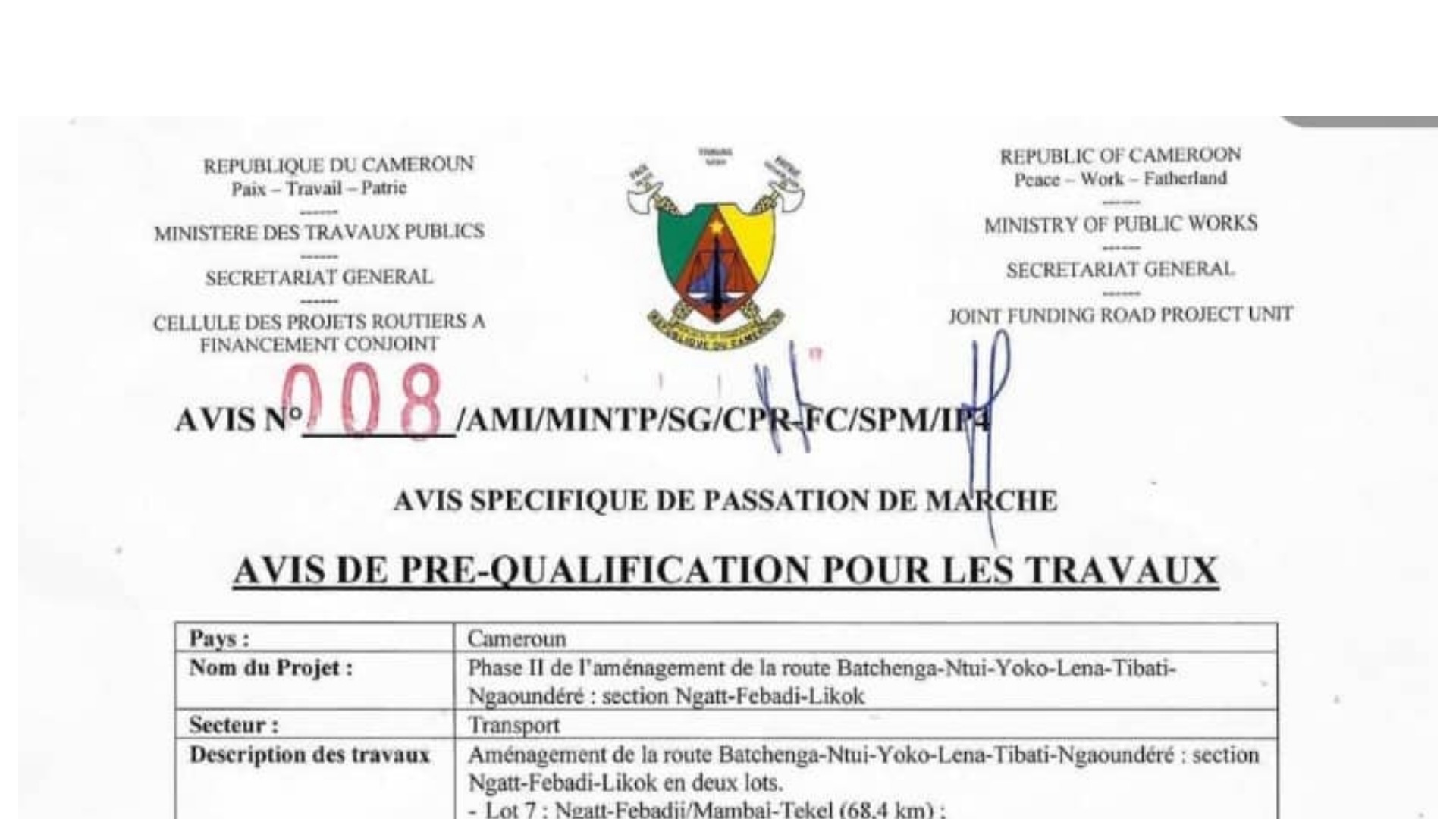 Construction de la section Ngatt-Febadi-Likok : un pas vers la concrétisation du projet