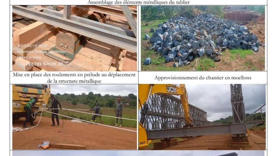 Pont en structure métallique Acrow sur le Mayo Taram : le déplacement de la structure métallique démarre